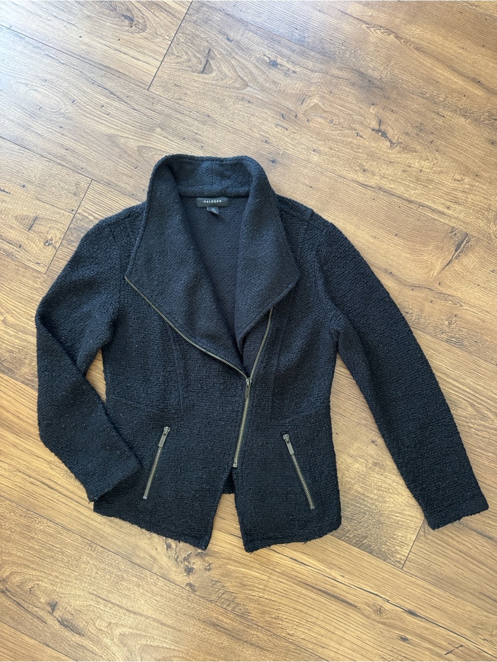 Halogen Black Teddy Bouclé Zip Jacket Women Size S
